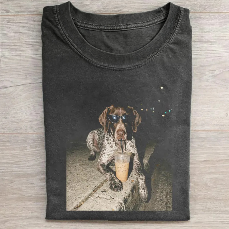 German Shorthaired Pointer Drinking Iced Coffee T-shirt
