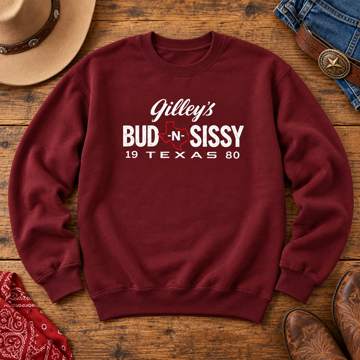 Retro Country Music Graphic Sweatshirt – Maroon Vintage Western Pullover