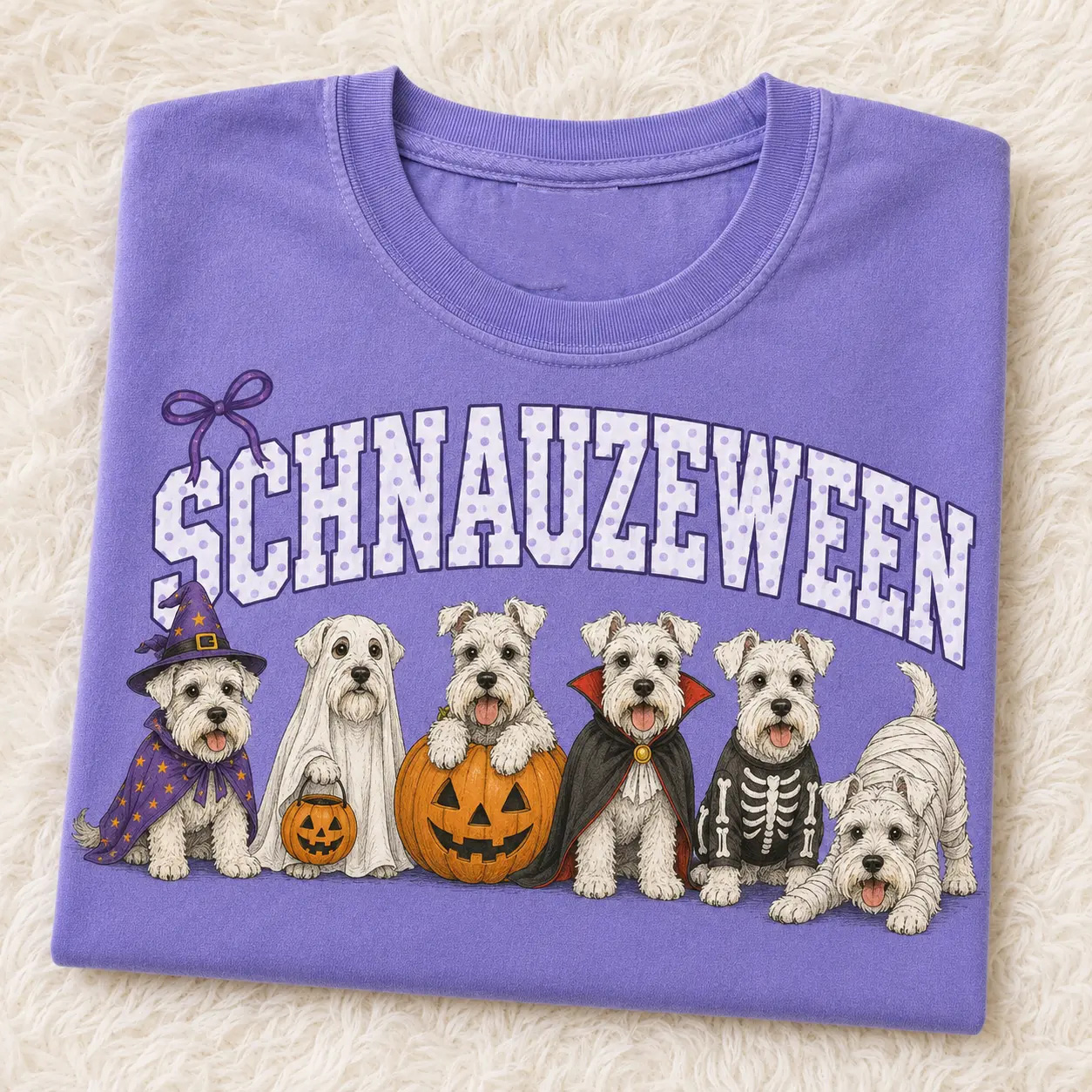 Pumpkin Trick or Treat Ghost Tee, Spooky Dog Shirt, Dog Mom and Dog Lover White Schnauzer
