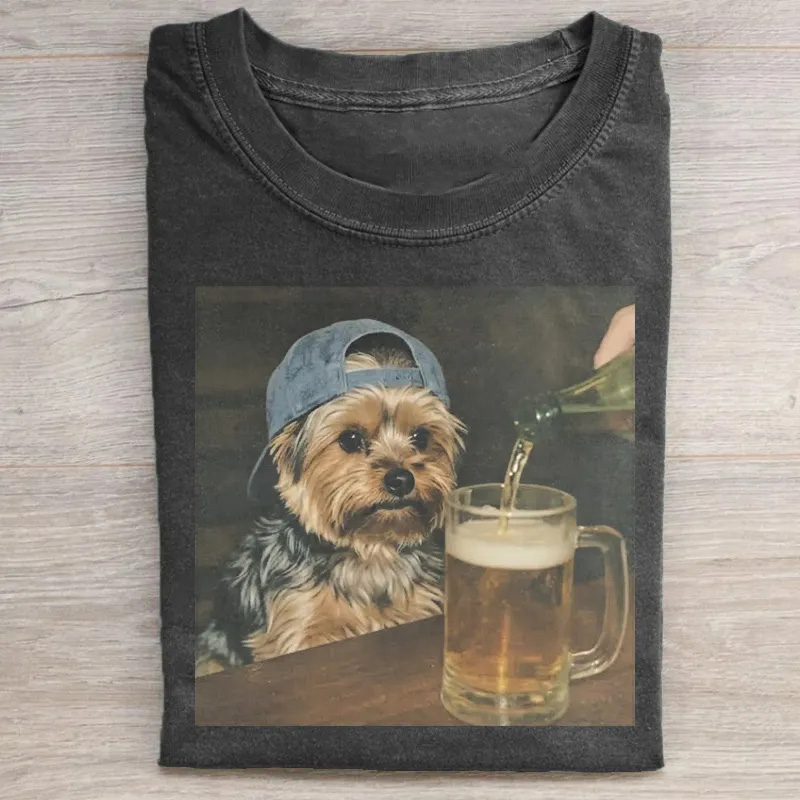 Yorkie Howling Moon Graphic T-shirt