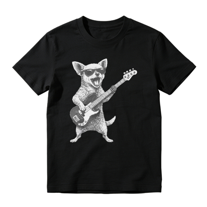 Funny Chihuahua Playing Bass Guitar Wearing Sunglasses Rock Music Dog Lover Graphic T-shirt