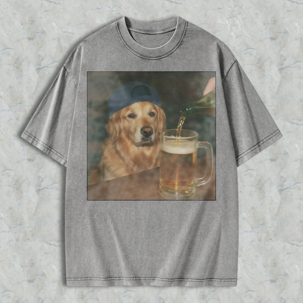 Golden Retriever Dog Watching Beer Being Poured Into Mug Graphic Washed T-shirt