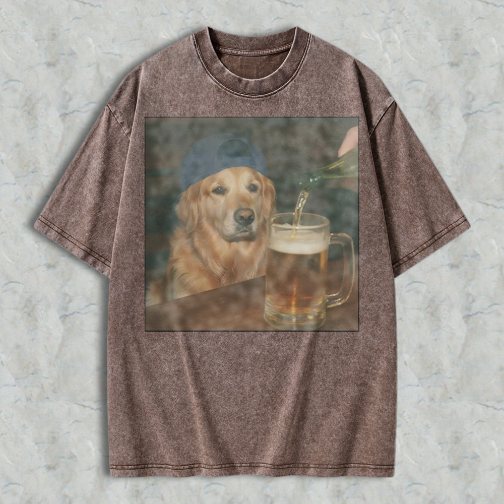 Golden Retriever Dog Watching Beer Being Poured Into Mug Graphic Washed T-shirt