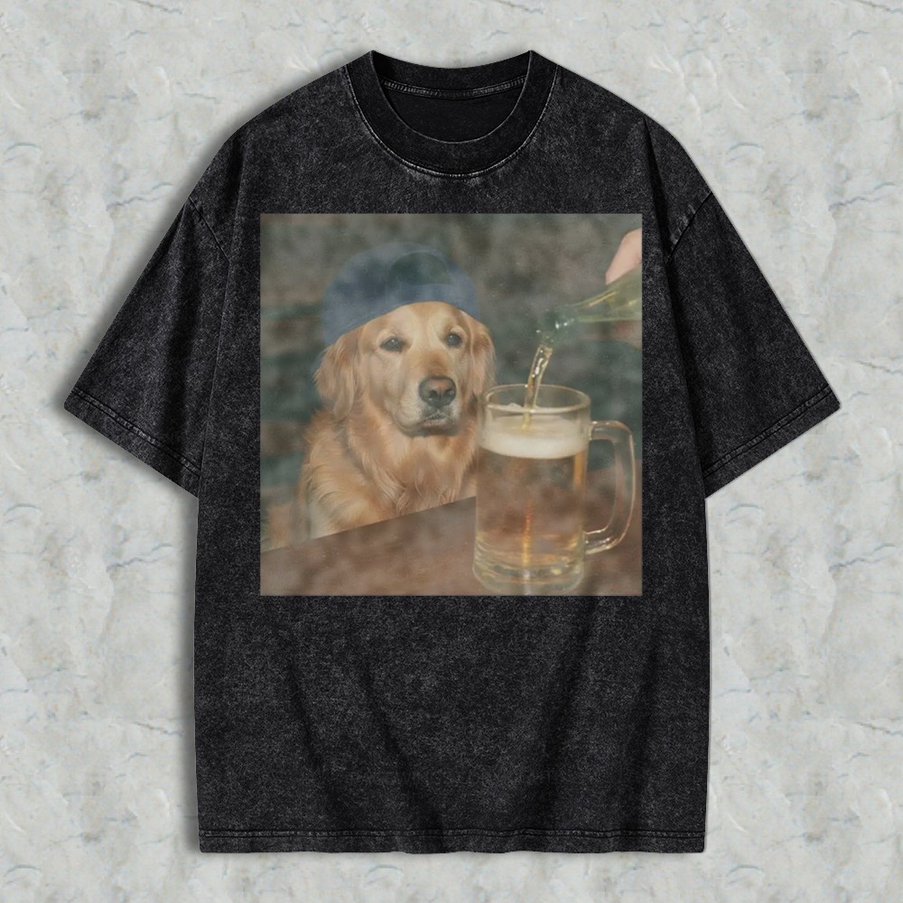 Golden Retriever Dog Watching Beer Being Poured Into Mug Graphic Washed T-shirt