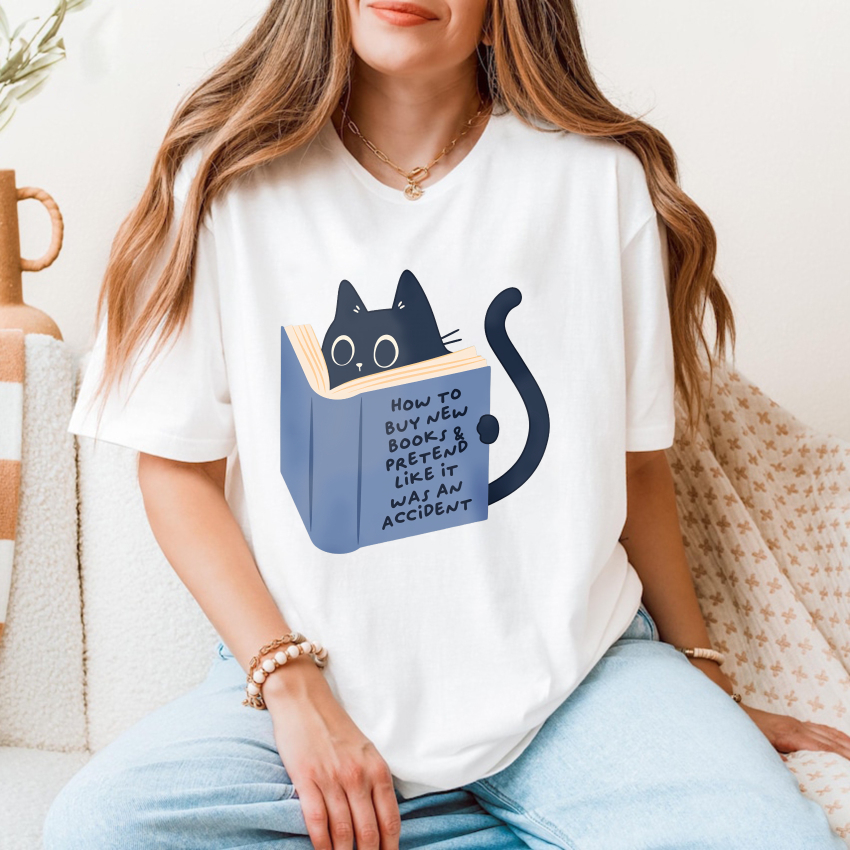 Wardrobecart Cat Reading Book With Text On Cover tshirt