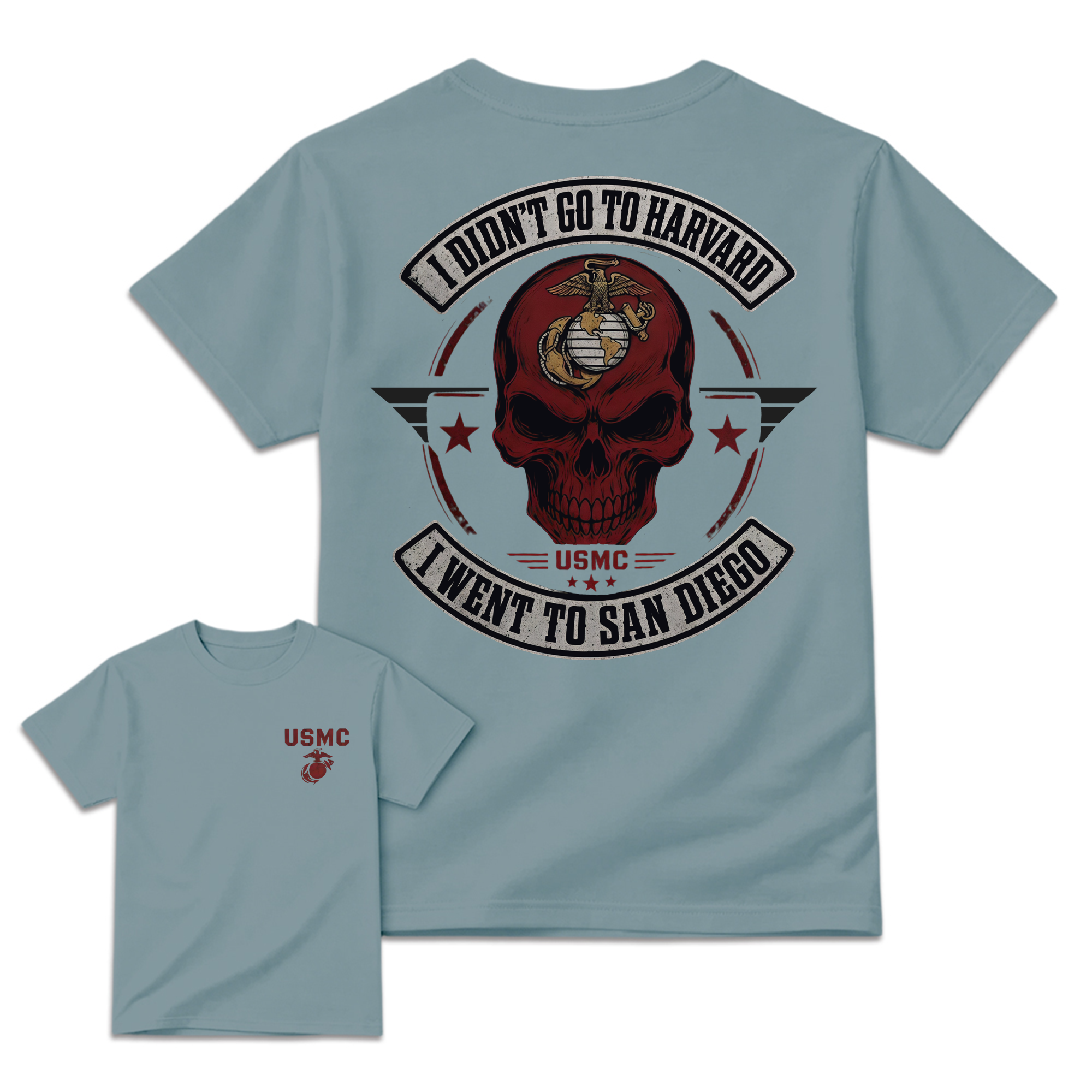 Men's USMC San Diego Marine Corps Graphic T-Shirt - Streetwear Apparel,  Front & Back Skull Design, Veteran Gift