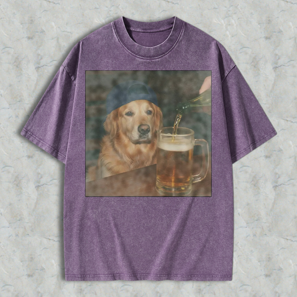 Golden Retriever Dog Watching Beer Being Poured Into Mug Graphic Washed T-shirt