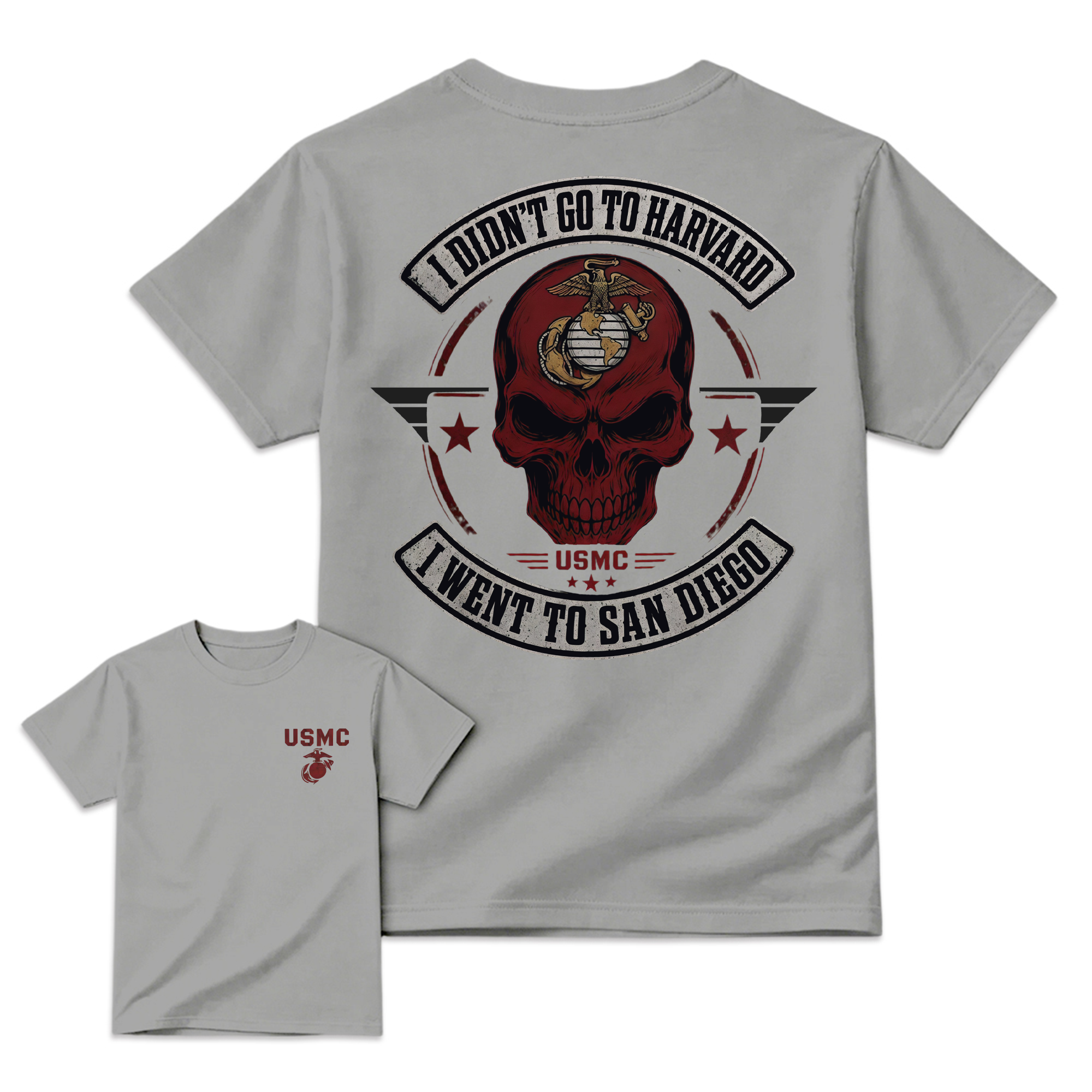Men's USMC San Diego Marine Corps Graphic T-Shirt - Streetwear Apparel,  Front & Back Skull Design, Veteran Gift