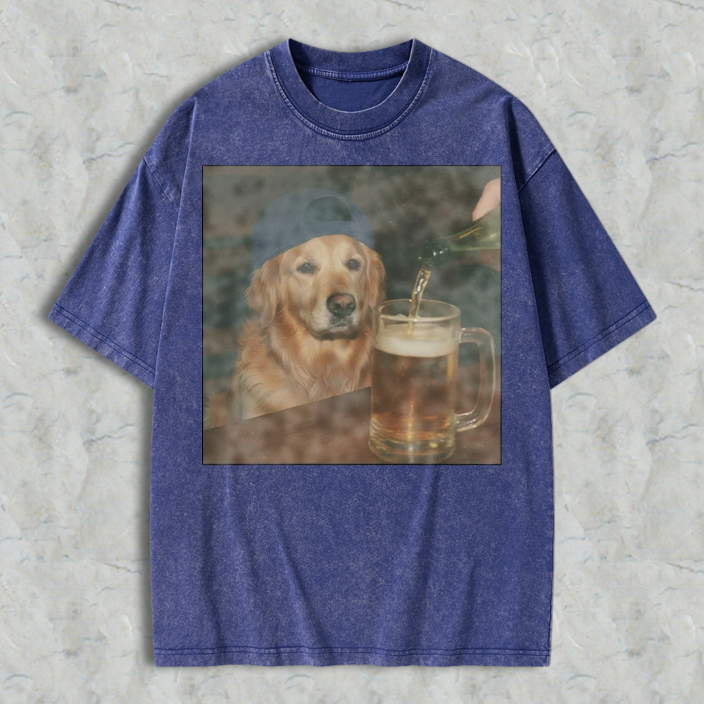 Golden Retriever Dog Watching Beer Being Poured Into Mug Graphic Washed T-shirt