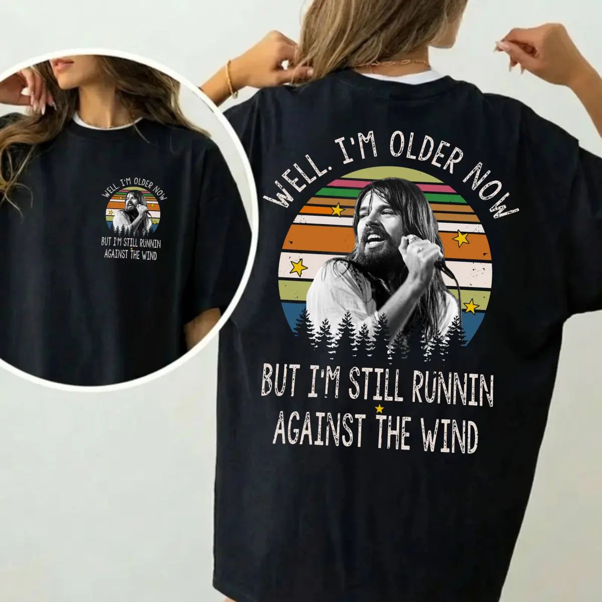 Well I'm Older Now But I'm Still Runnin Against The Wind Vintage Rock Quote T-shirt