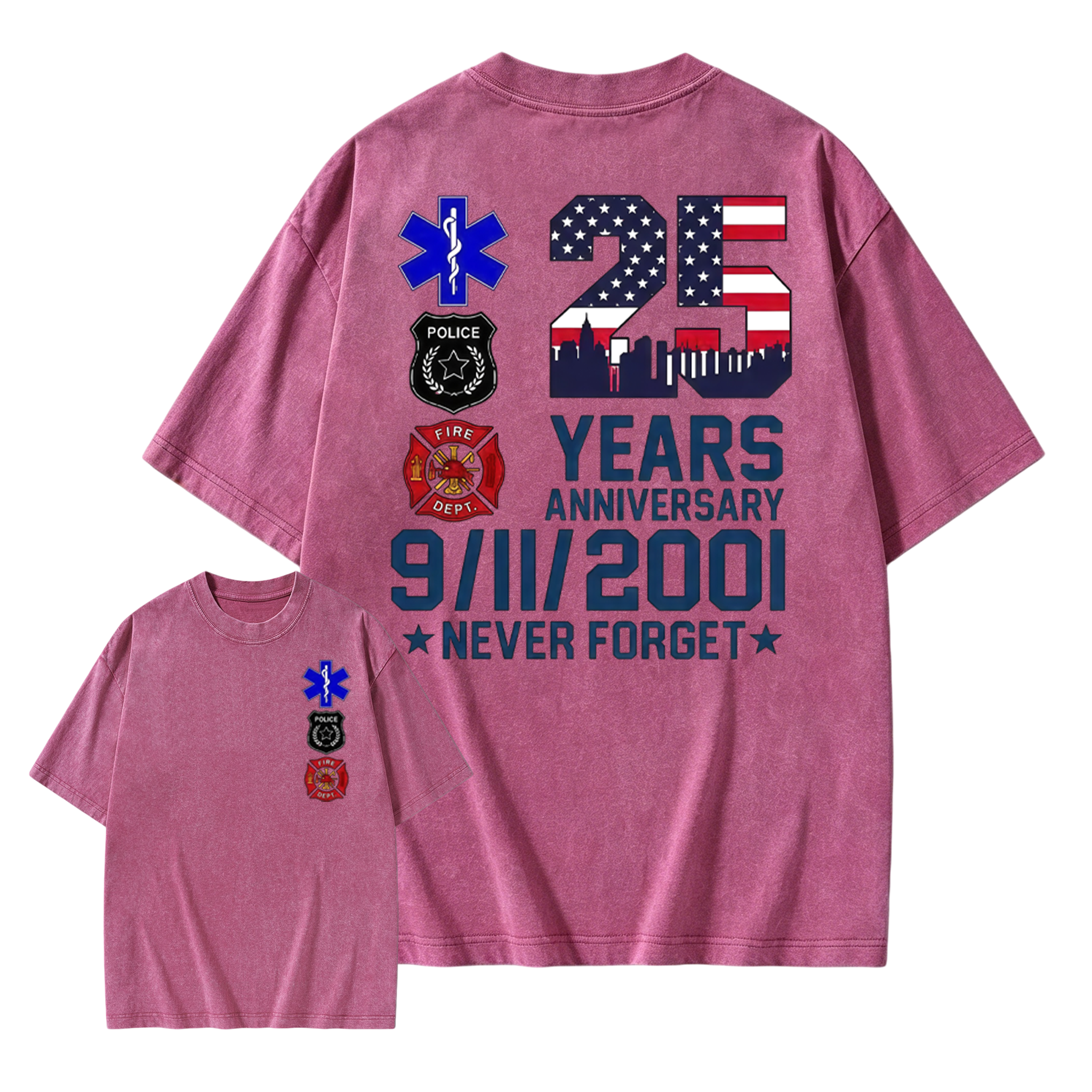 Unisex 9/11 25th Anniversary Memorial T-Shirt - Never Forget Graphic  Washed T-Shirt