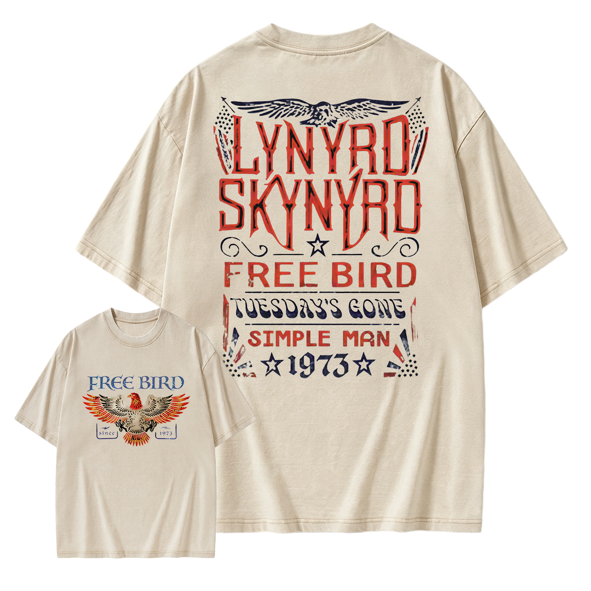 Lynyrd Skynyrd Free Bird 1973 Eagle Graphic Retro Rock Vintage Washed T-Shirt