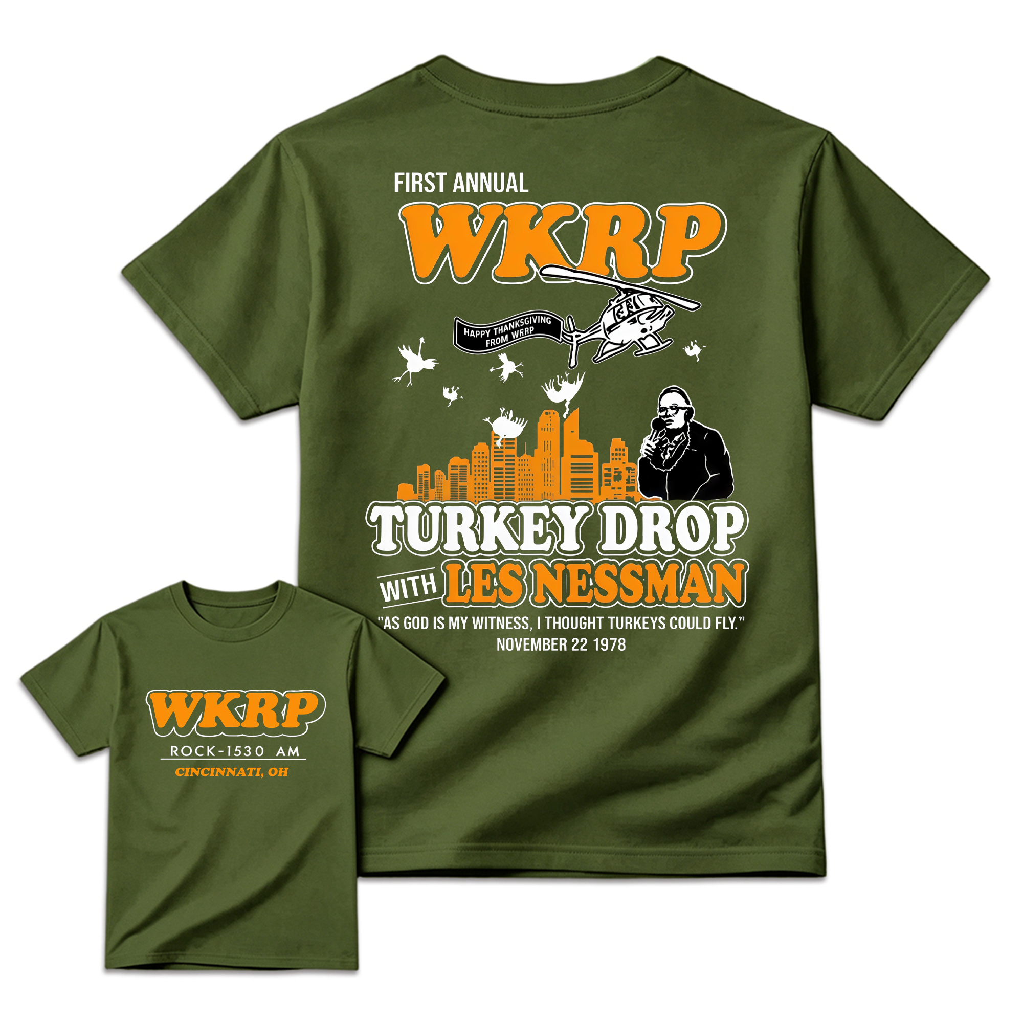 WKRP Turkey Drop T-Shirt, Les Nessman Thanksgiving Graphic Tee