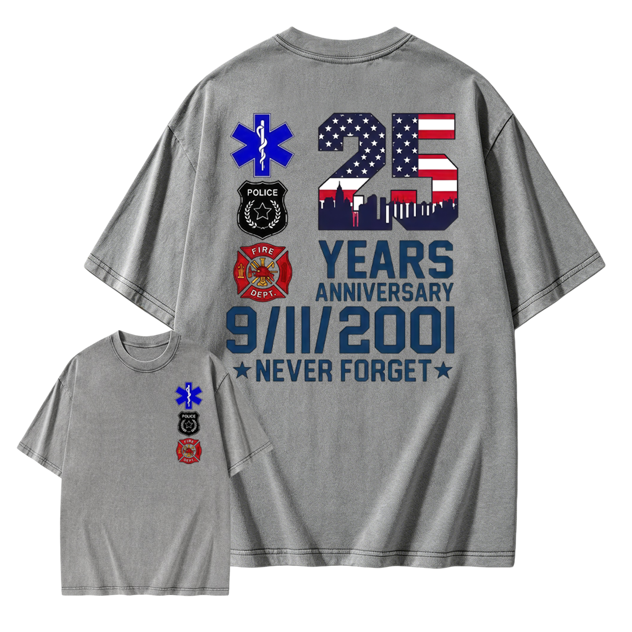 Unisex 9/11 25th Anniversary Memorial T-Shirt - Never Forget Graphic  Washed T-Shirt