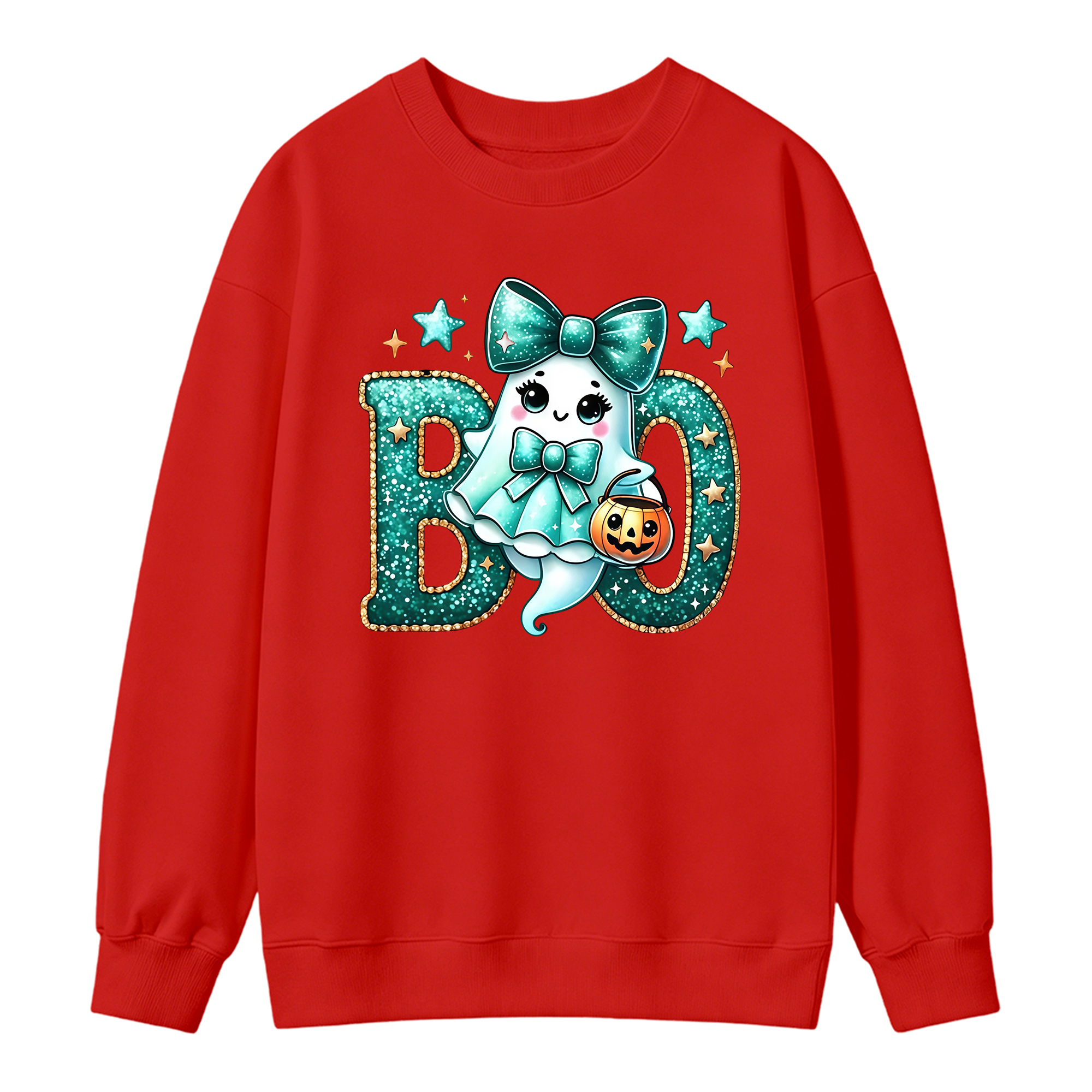 Glitter Teal Ghost with Bow Halloween Sweatshirt