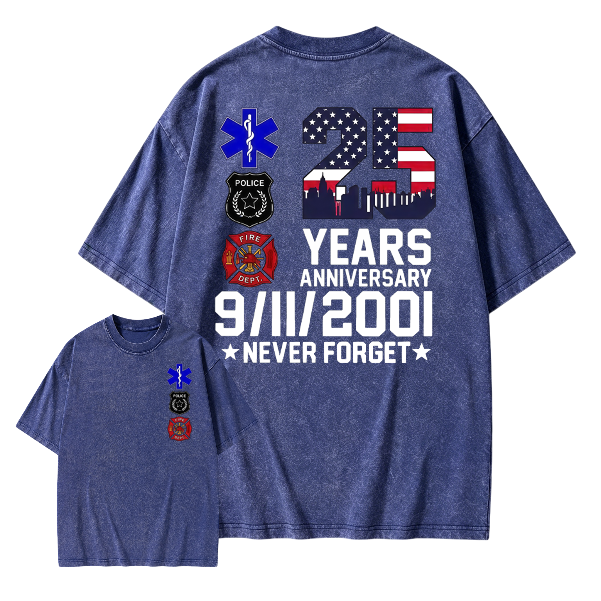 Unisex 9/11 25th Anniversary Memorial T-Shirt - Never Forget Graphic  Washed T-Shirt