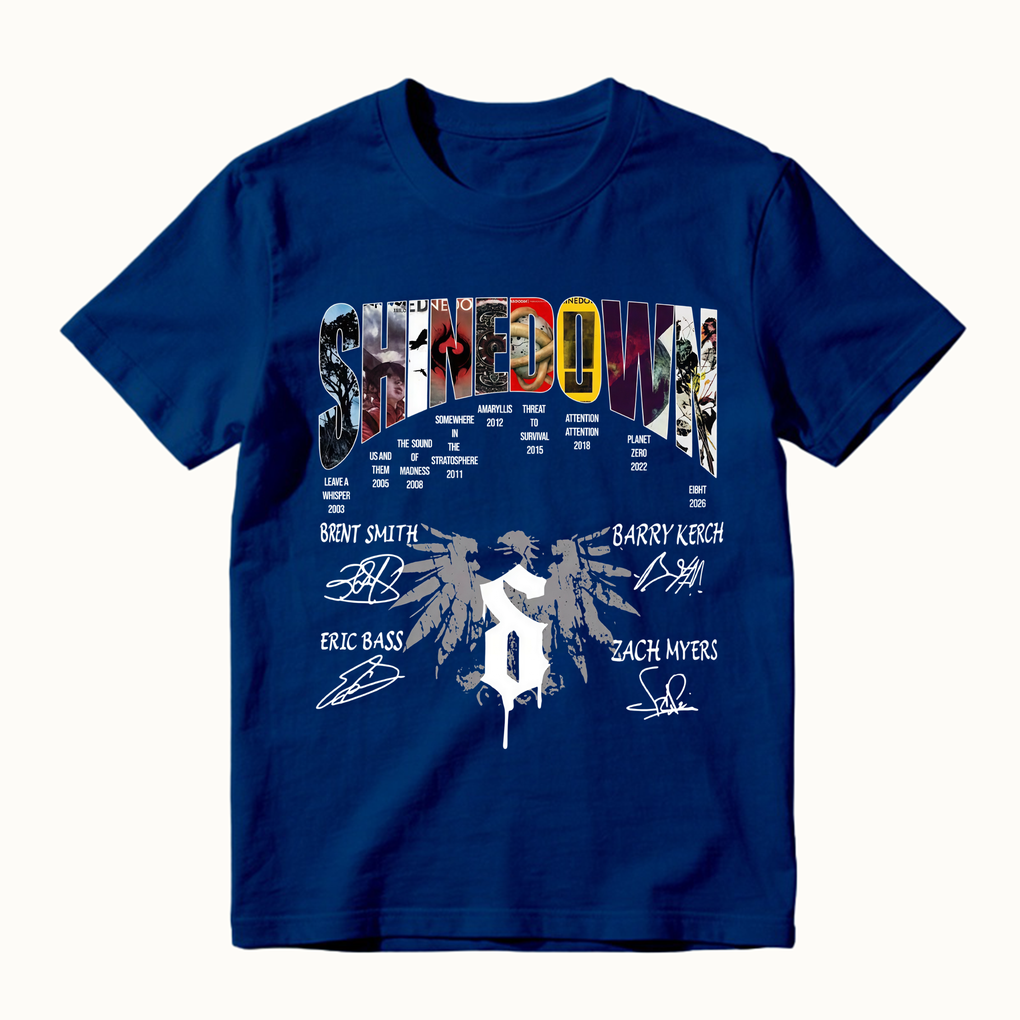 Shined0wn Discography T-Shirt, Vintage Rock Band Album Collection Shirt