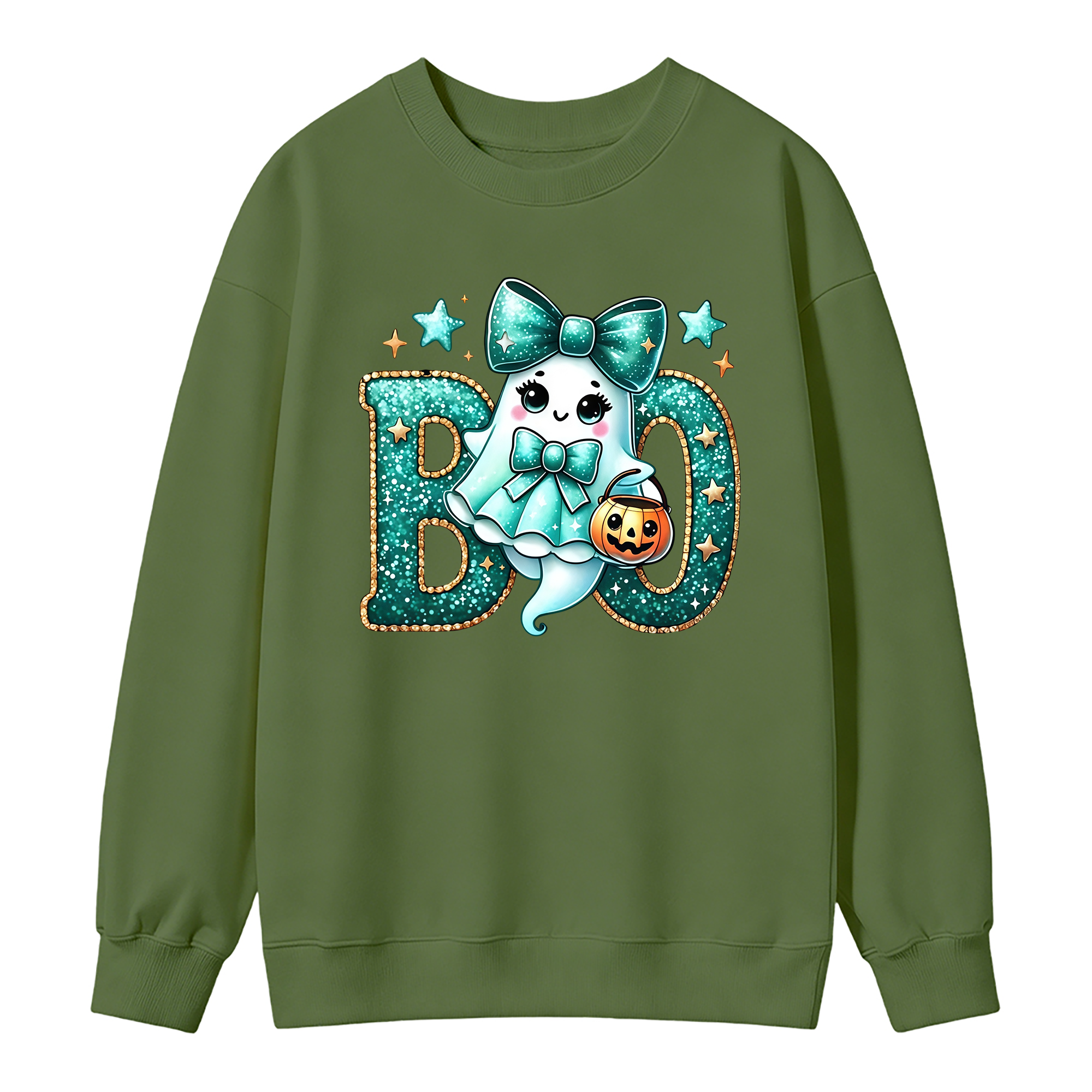 Glitter Teal Ghost with Bow Halloween Sweatshirt