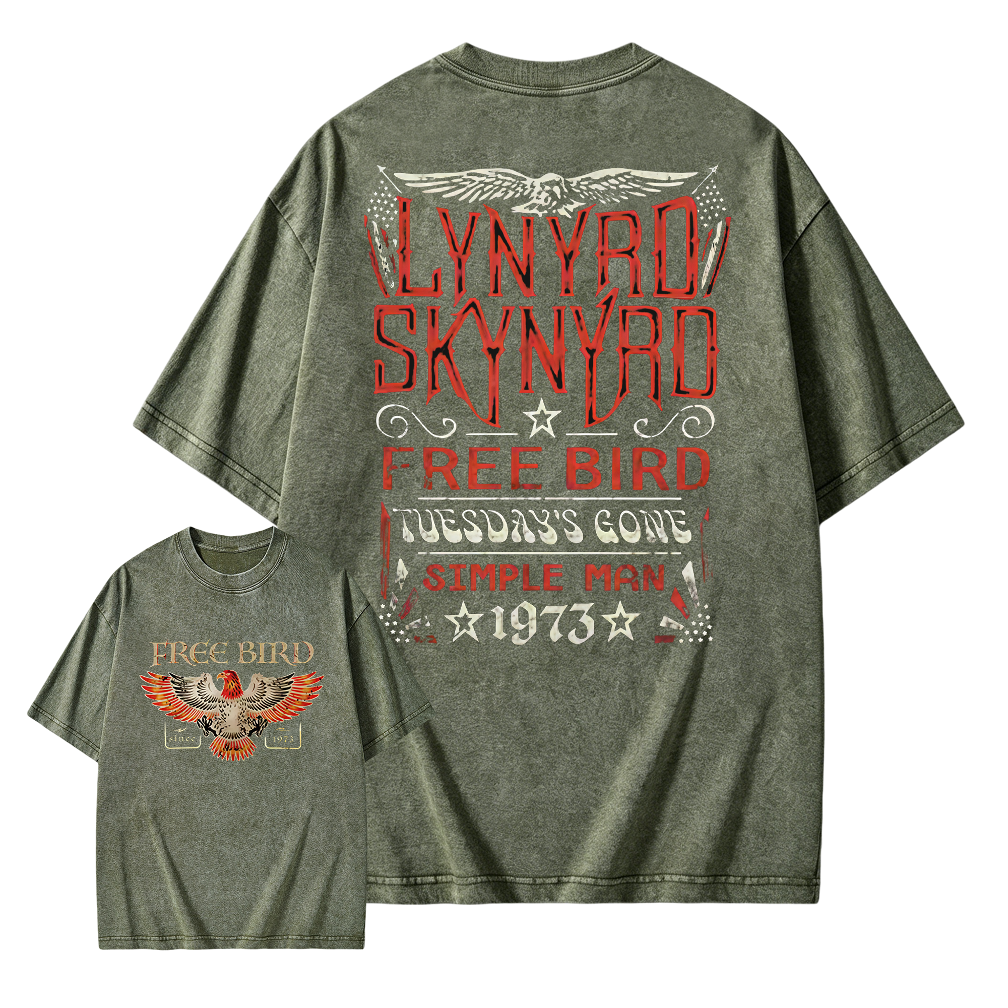 Lynyrd Skynyrd Free Bird 1973 Eagle Graphic Retro Rock Vintage Washed T-Shirt