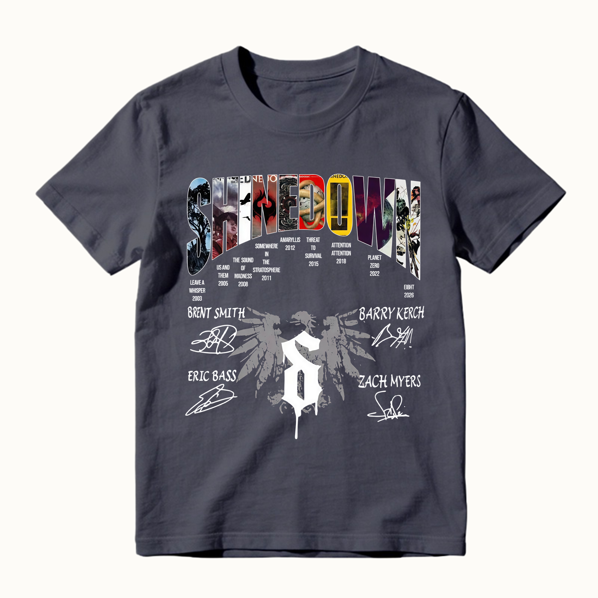 Shined0wn Discography T-Shirt, Vintage Rock Band Album Collection Shirt