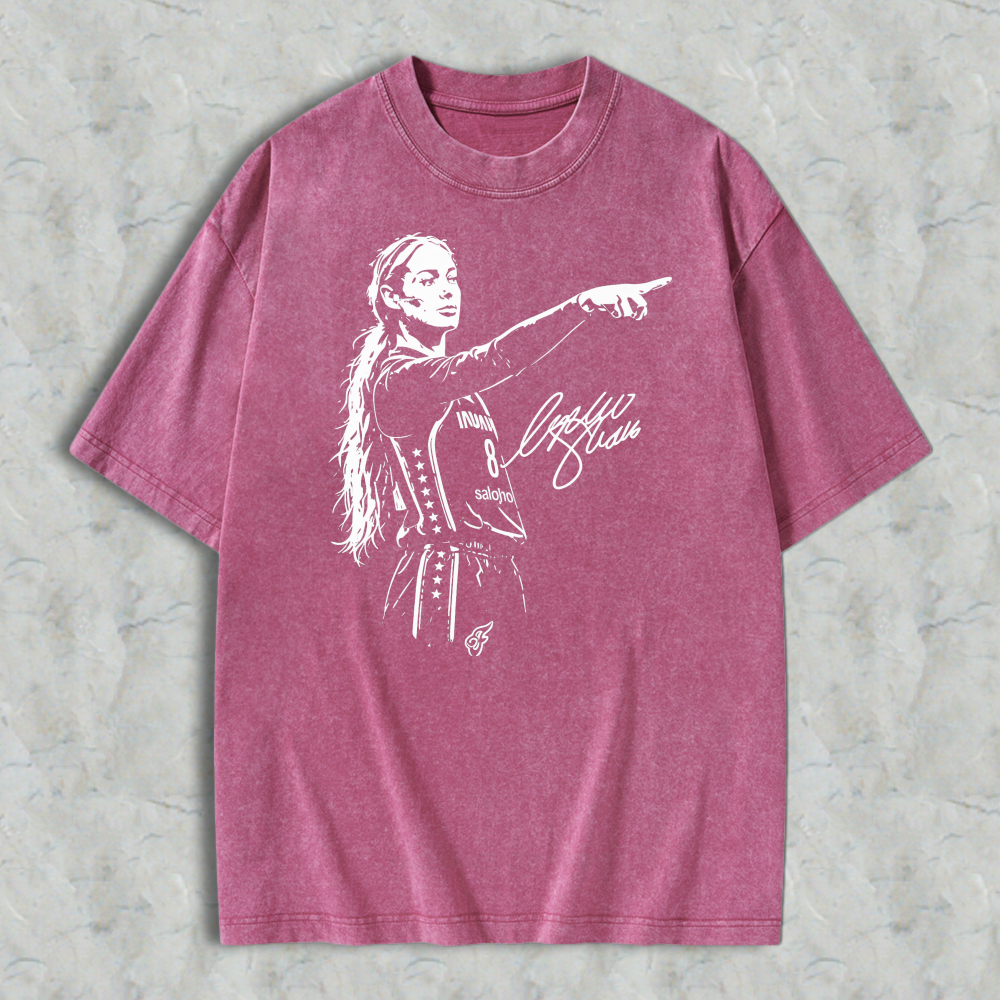 Women Basketball Player Pointing Gesture Signature Graphic Unisex Washed T-shirt