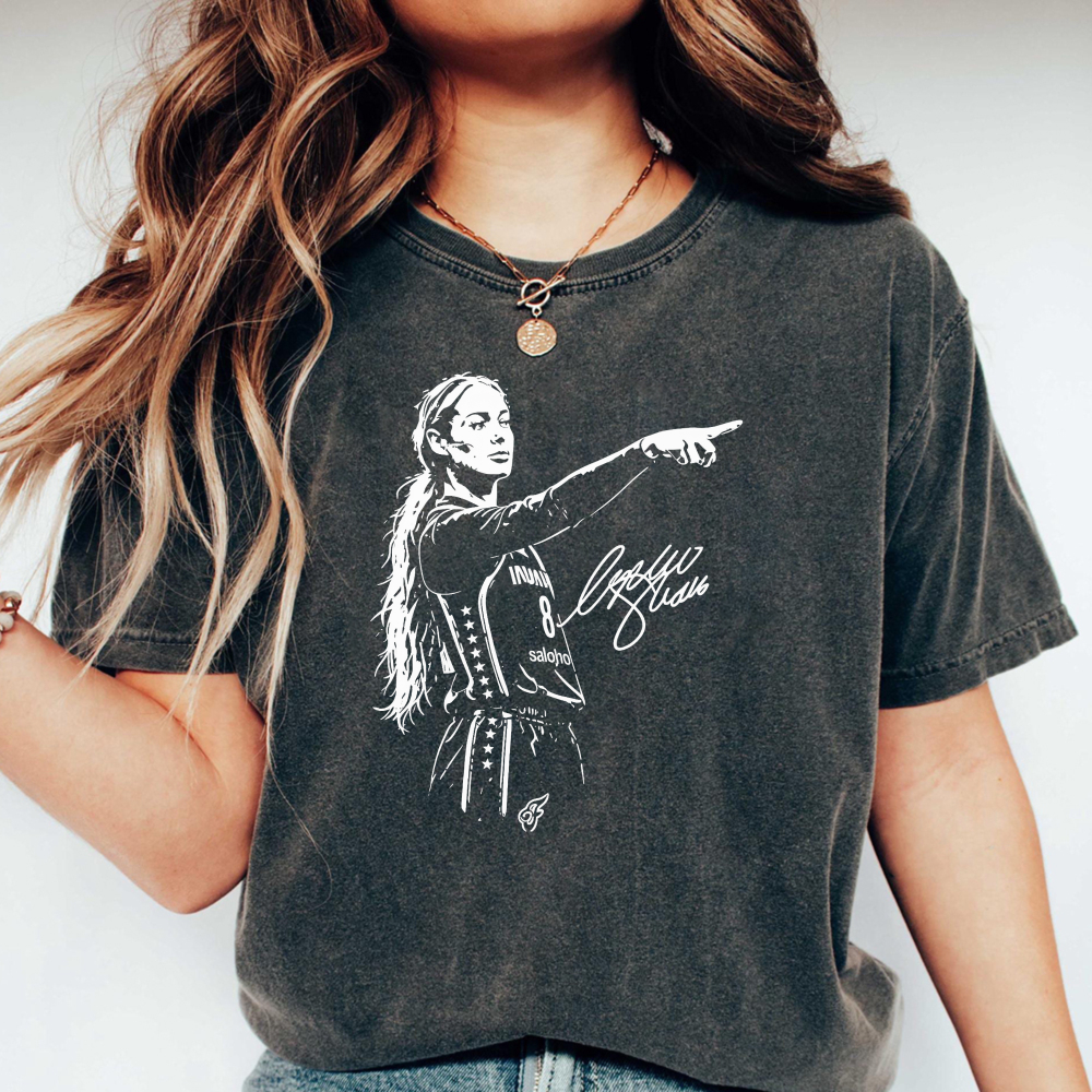 Women Basketball Player Pointing Gesture Signature Graphic Unisex Washed T-shirt
