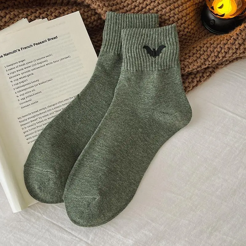 Multicolor Cartoonish Pumpkin Ghost Mid-Calf Knit Socks - Fitted Soft Stretch Warm Fall Winter Essentials, Cozy Halloween Stuff for Women Everyday Wear & Gifts