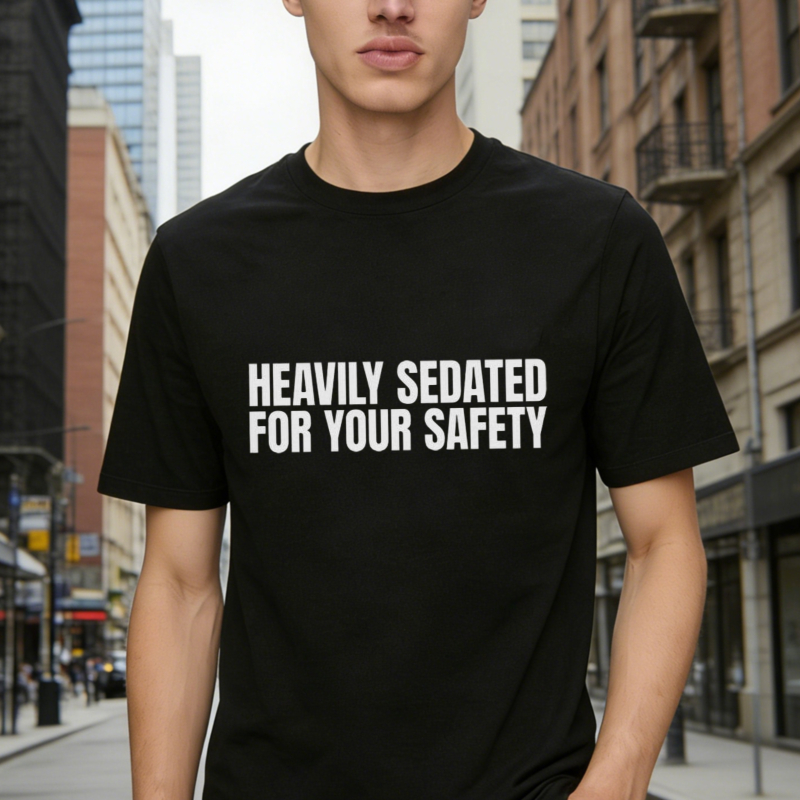 Heavily Sedated For Your Safety Funny Quote Graphic T-shirt