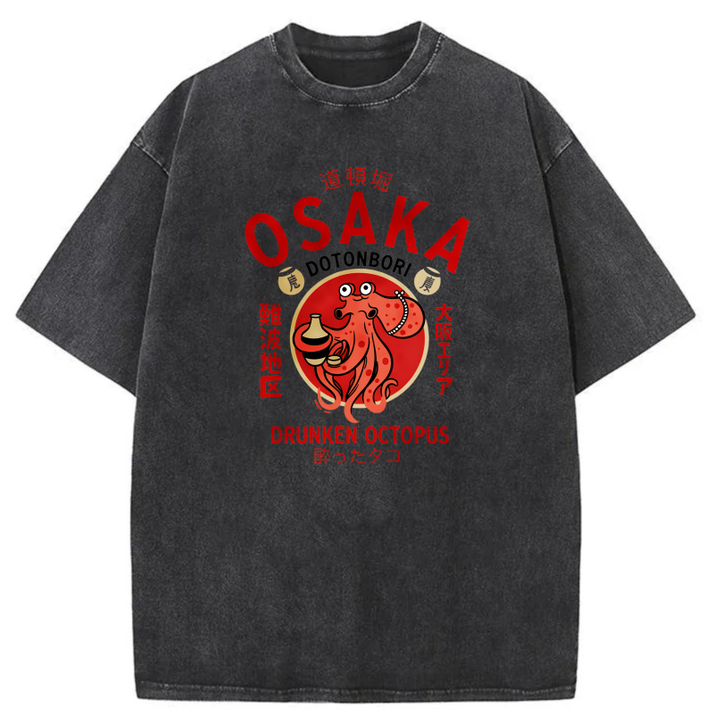 Osaka Dotonbori Drunken Octopus Pattern tshirt 100% cotton