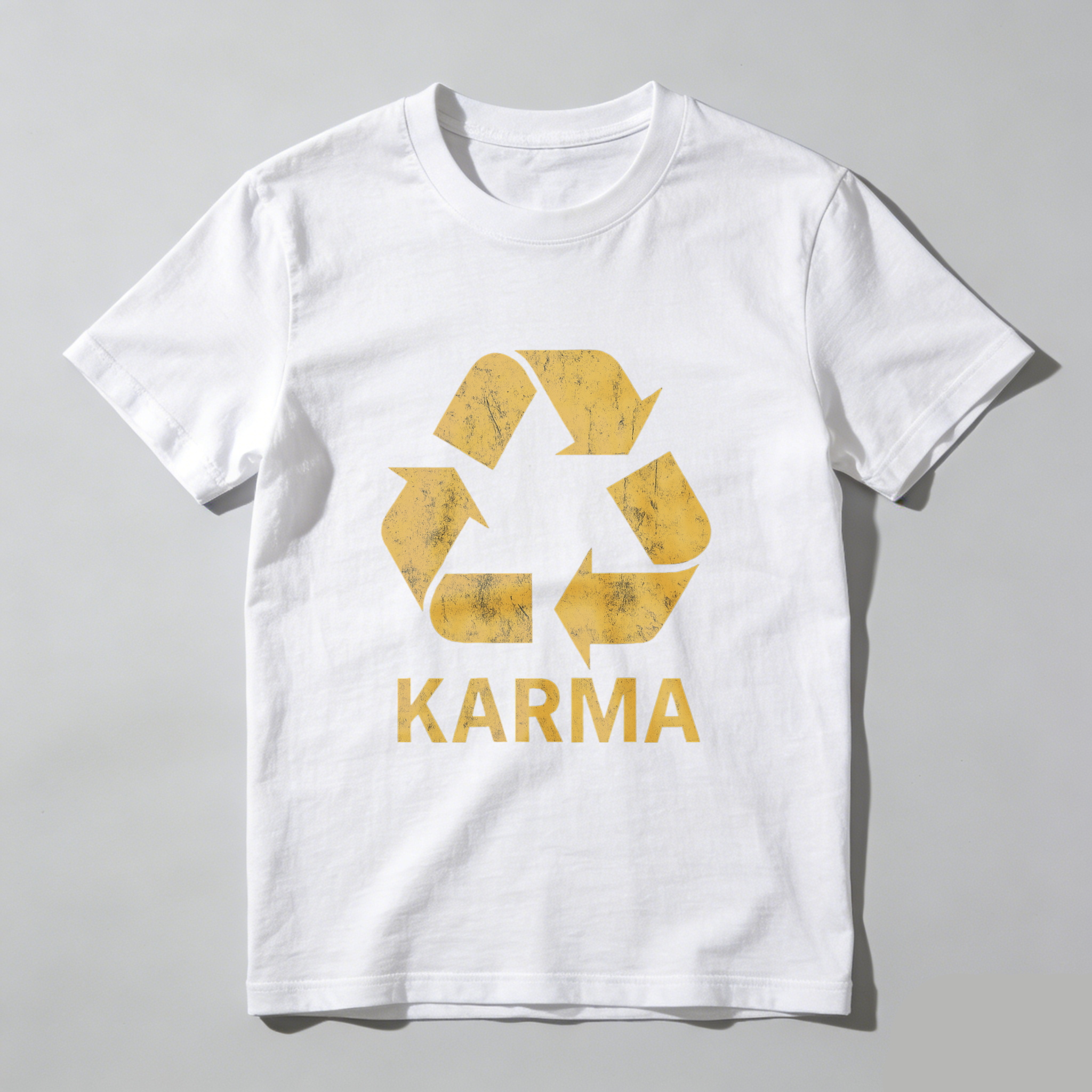 Karma Recycling Symbol T-Shirt Black Gold Print Eco Friendly Design
