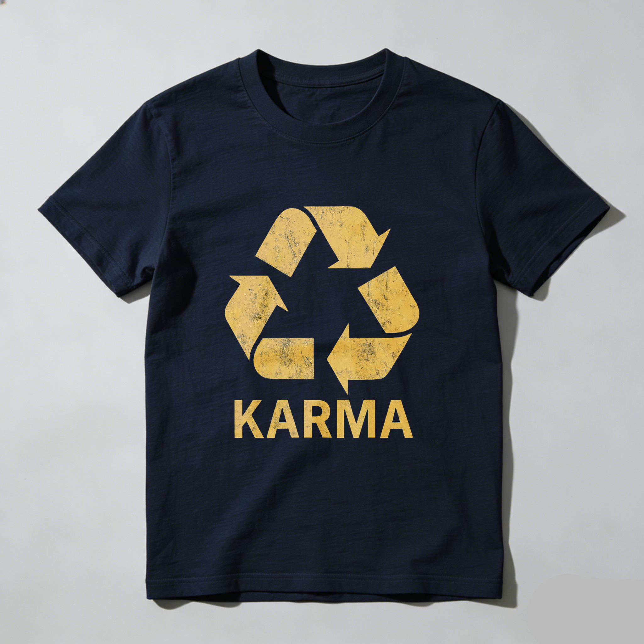 Karma Recycling Symbol T-Shirt Black Gold Print Eco Friendly Design