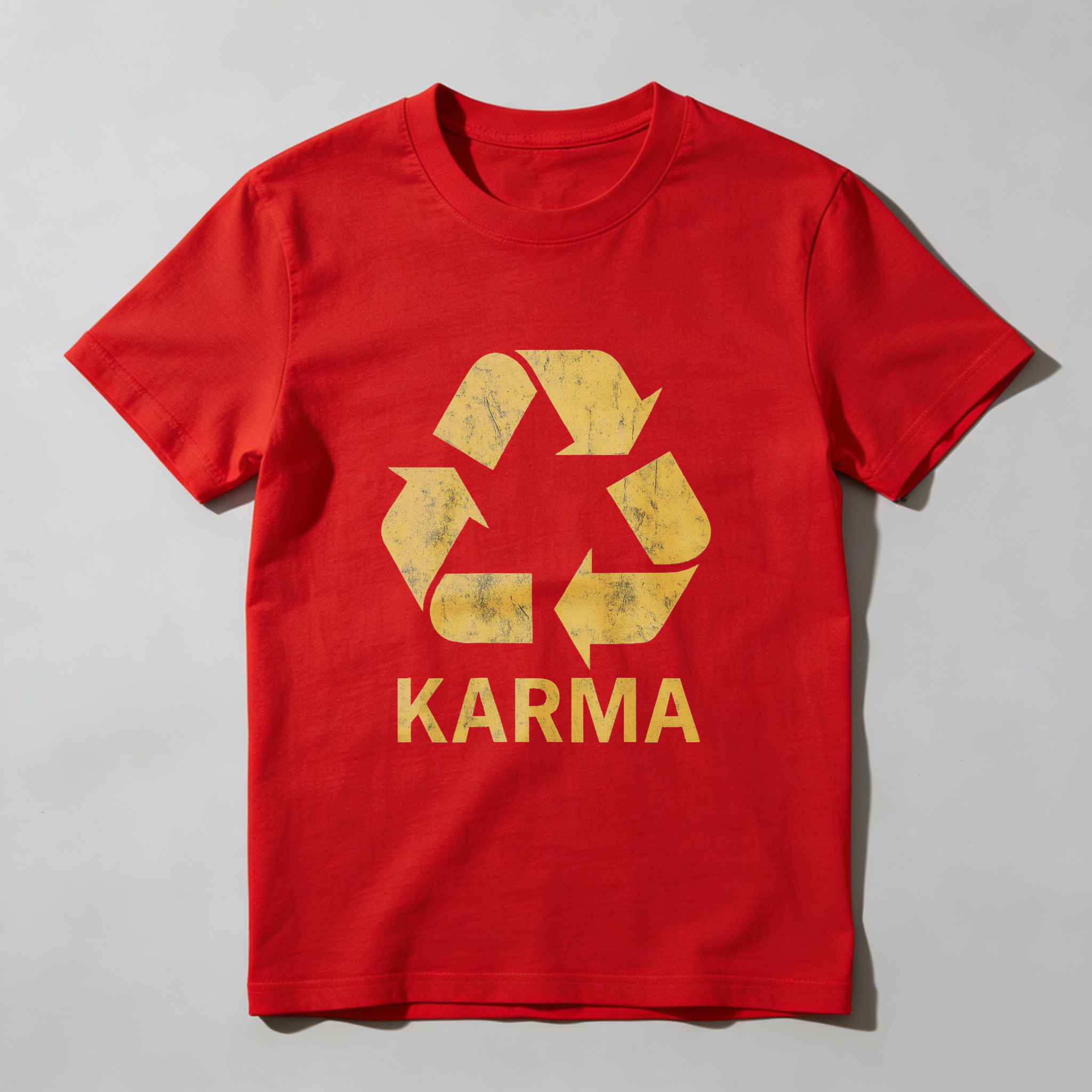 Karma Recycling Symbol T-Shirt Black Gold Print Eco Friendly Design