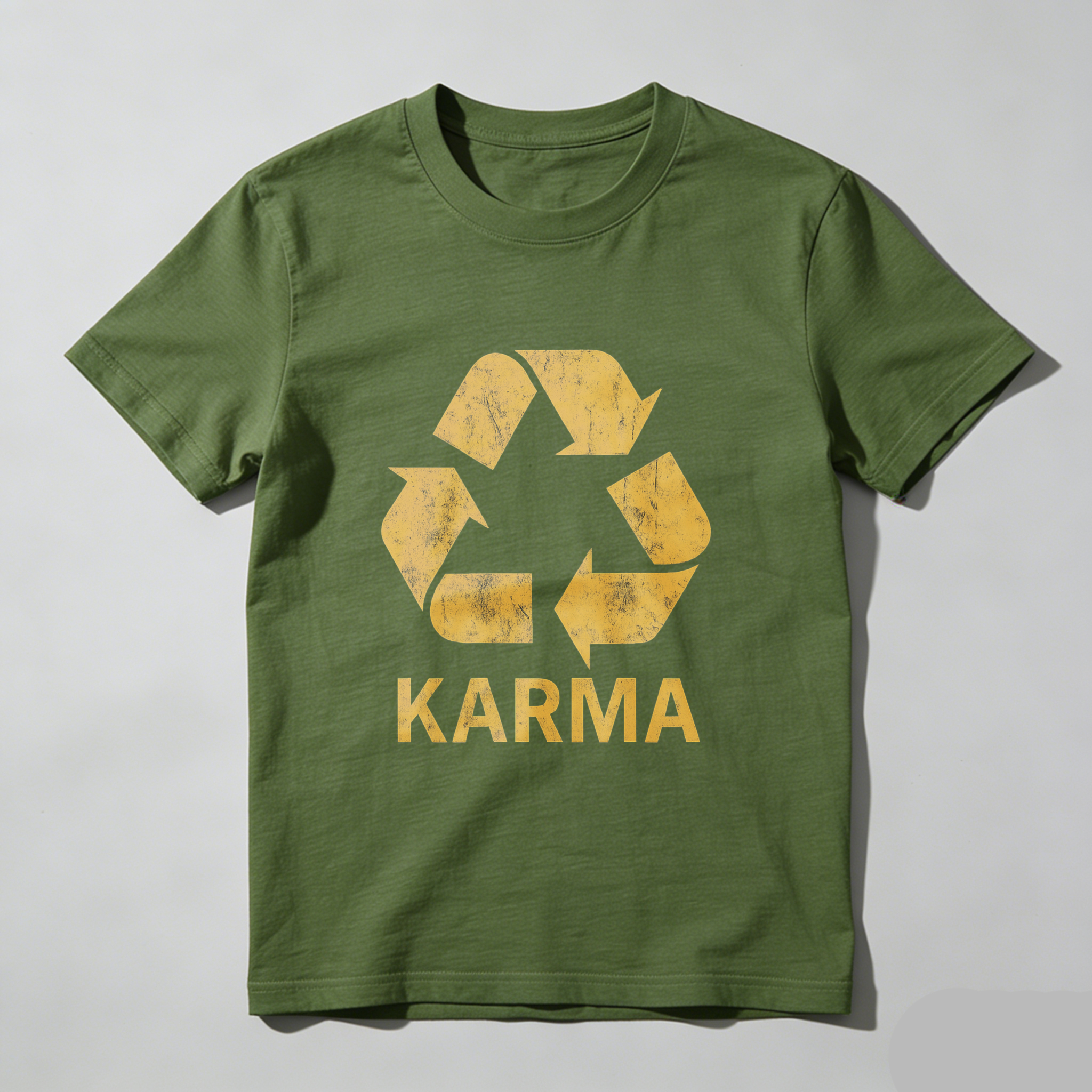Karma Recycling Symbol T-Shirt Black Gold Print Eco Friendly Design