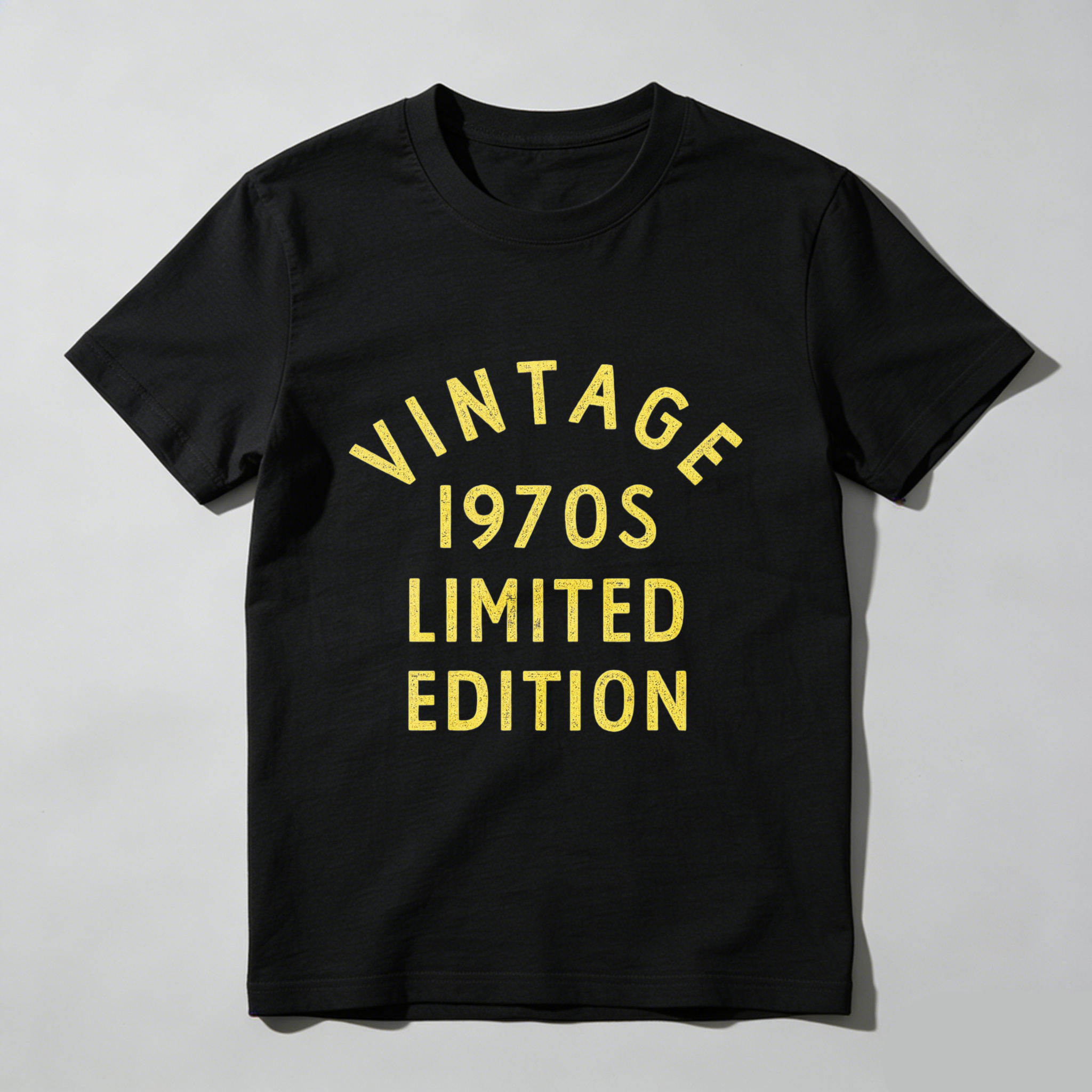 Vintage 1970s Limited Edition T Shirt Black Gold Print Unisex Casual Wear Retro Style Clothing