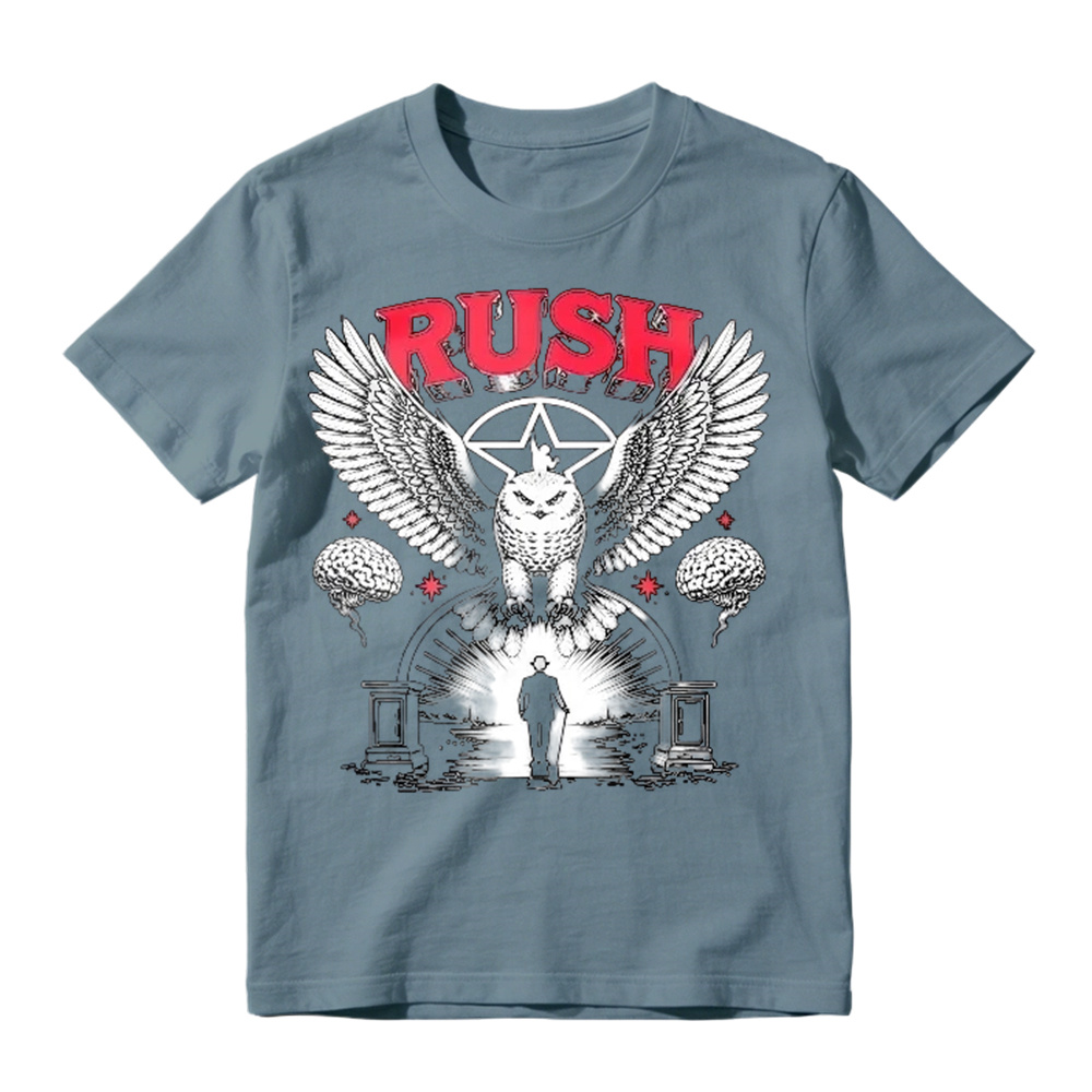 Rush Band Vintage Rock Owl Wings Pentagram Silhouette Unisex Classic T-shirt