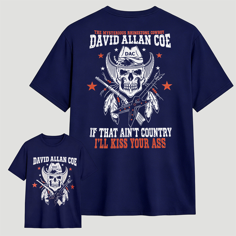 Rhinestone Cowboy Skull Guitar Graphic T-Shirt, Vintage Country Music Western Back Print Tee For Men