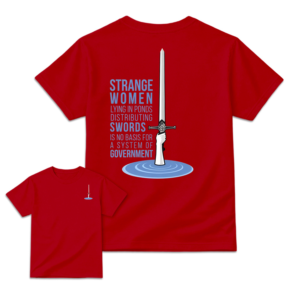 Strange Women Distributing Swords Shirt, Classic British Comedy Movie Inspired T-Shirt, Retro Medieval Humor Graphic Tee, Funny  Quote Apparel, Two Sided Casual Cotton Shirt, Gift for Film Fans