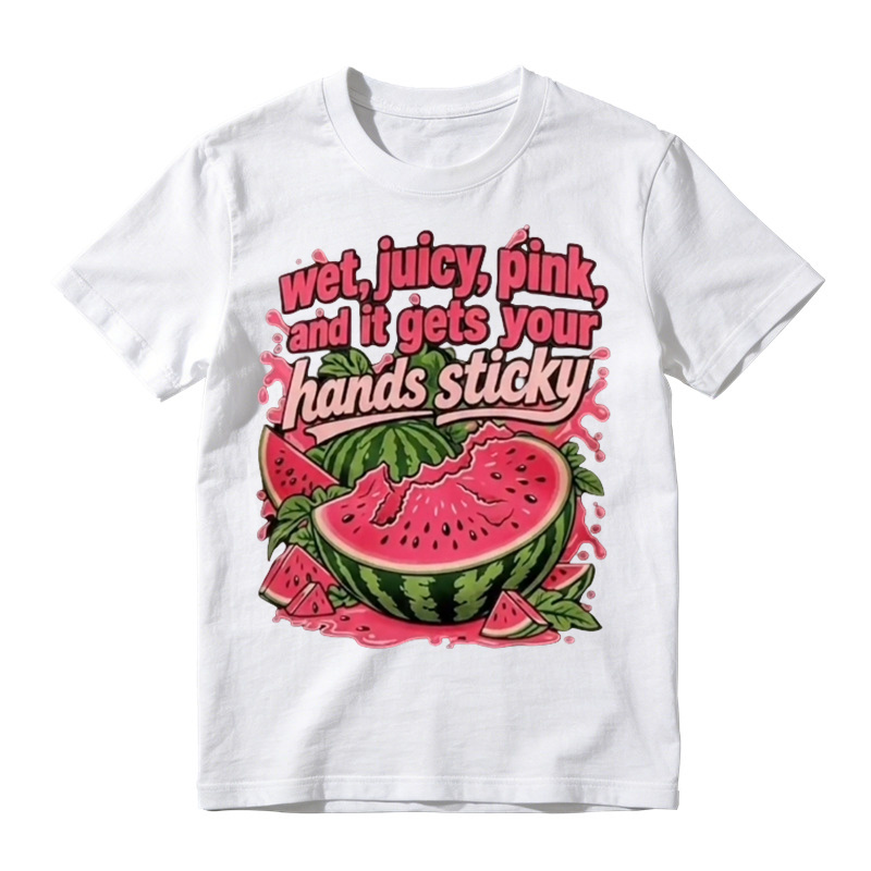 “Wet, Juicy, Pink, and It Gets Your Hands Sticky” Watermelon T-Shirt