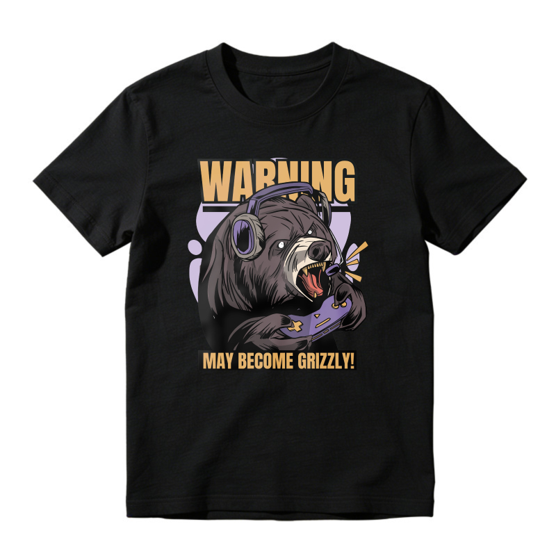 Warning May Become Grizzly Funny Gamer Bear With Headphones And Controller, Unisex Classic T-shirt