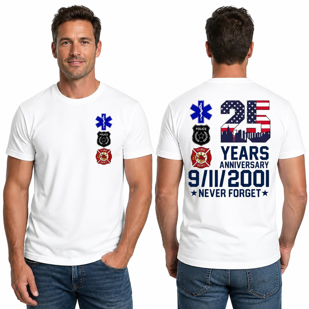Unisex 9/11 25th Anniversary Memorial T-Shirt - Never Forget Graphic Tee