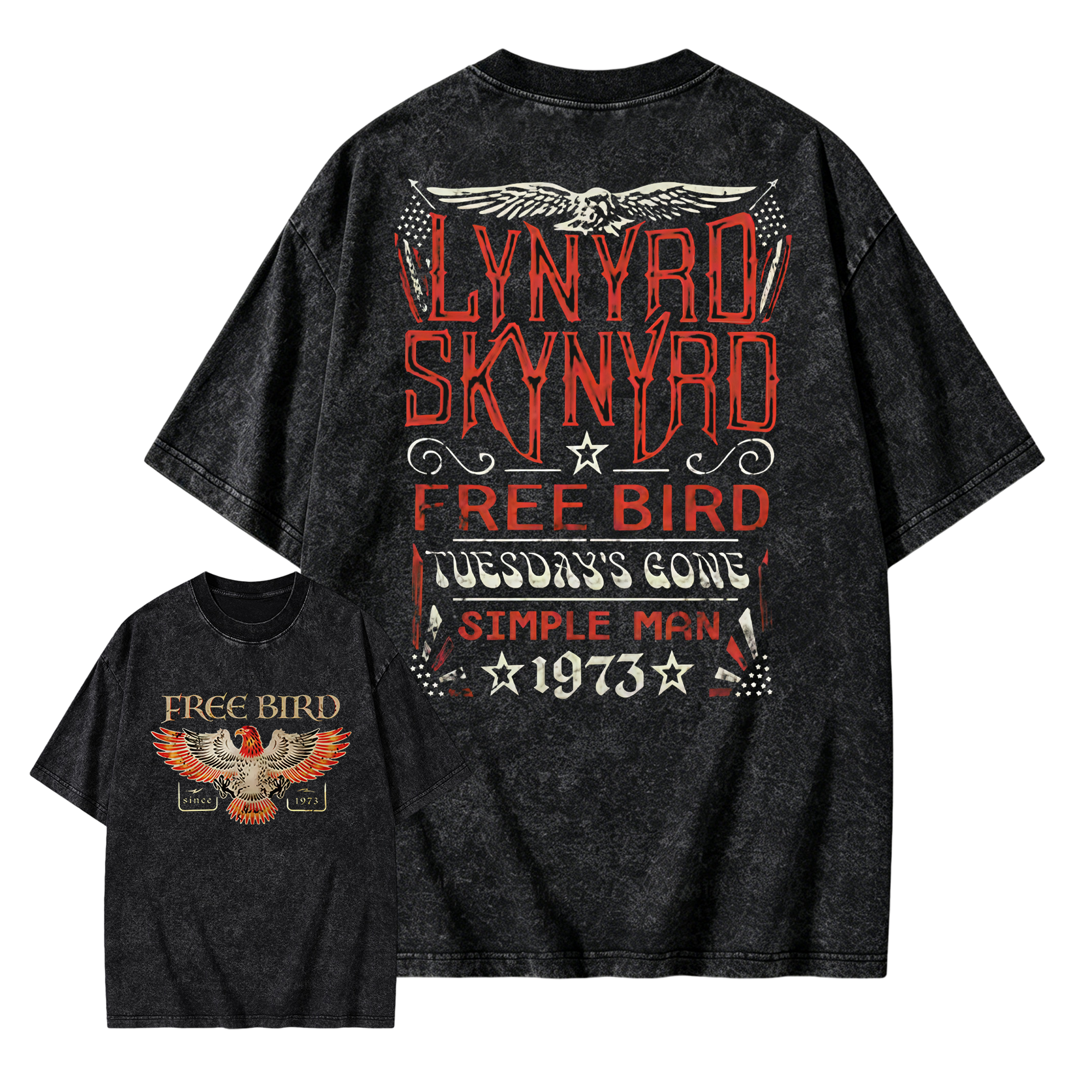 Lynyrd Skynyrd Free Bird 1973 Eagle Graphic Retro Rock Vintage Washed T-Shirt