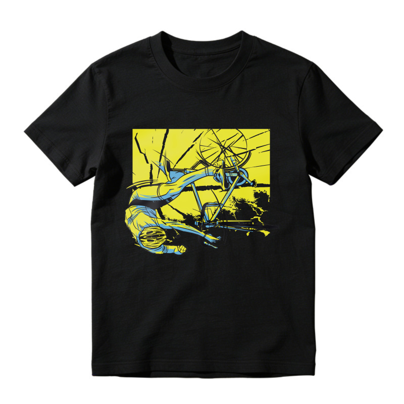 Yellow Background Blue Cyclist Falling Off Bicycle Graphic, Unisex Classic T-shirt