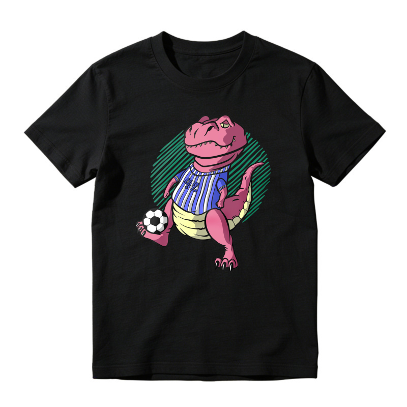 Pink Dinosaur Playing Soccer In Striped Jersey, Unisex Classic T-shirt