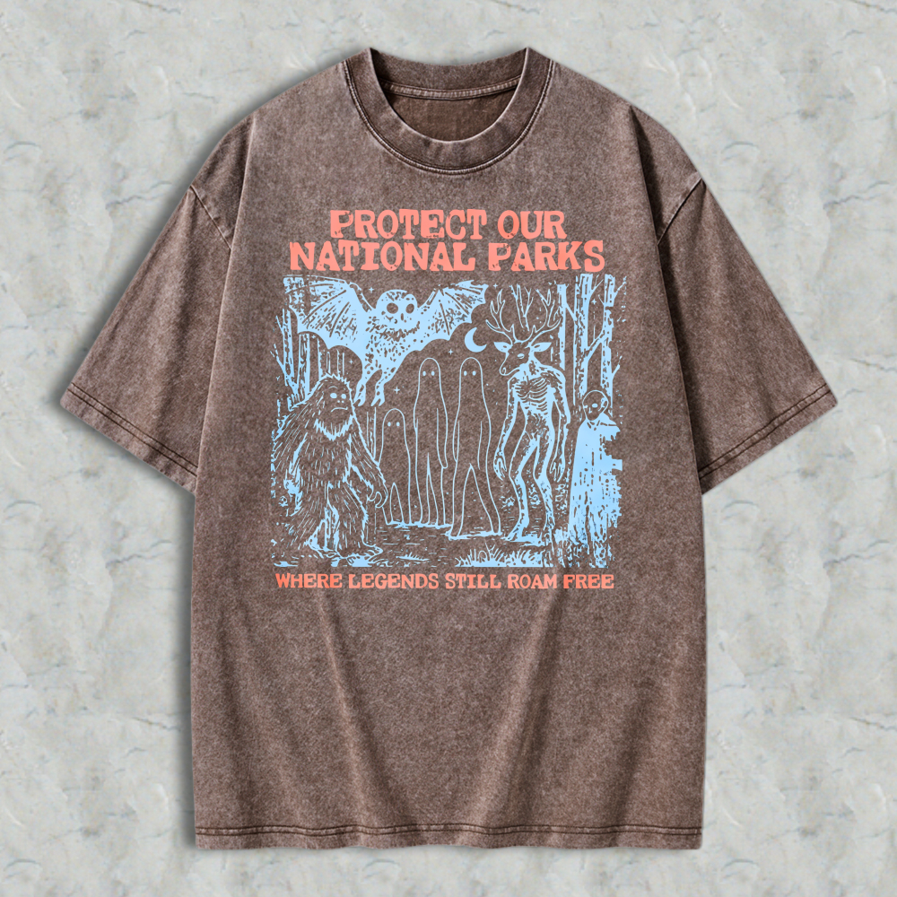 Protect Our National Parks Where Legends Still Roam Free Graphic Washed T-shirt