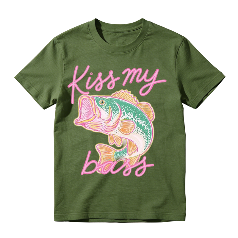 Kiss My Bass Pink Bass Fishing Graphic T-shirt
