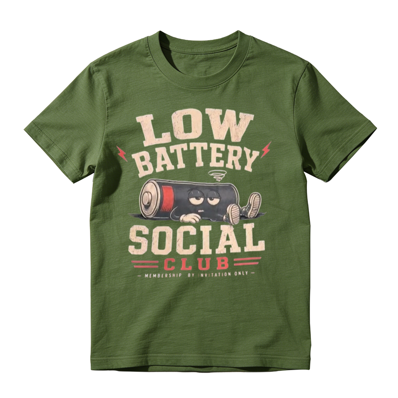 Low Battery Social Club Funny Graphic T-Shirt