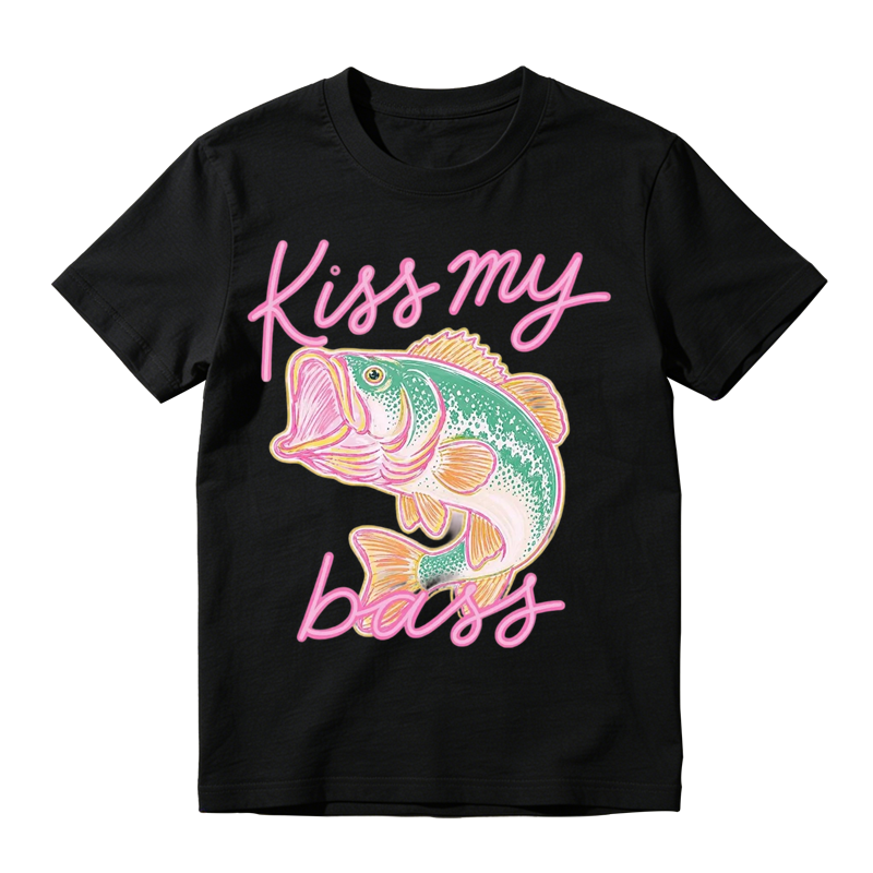 Kiss My Bass Pink Bass Fishing Graphic T-shirt