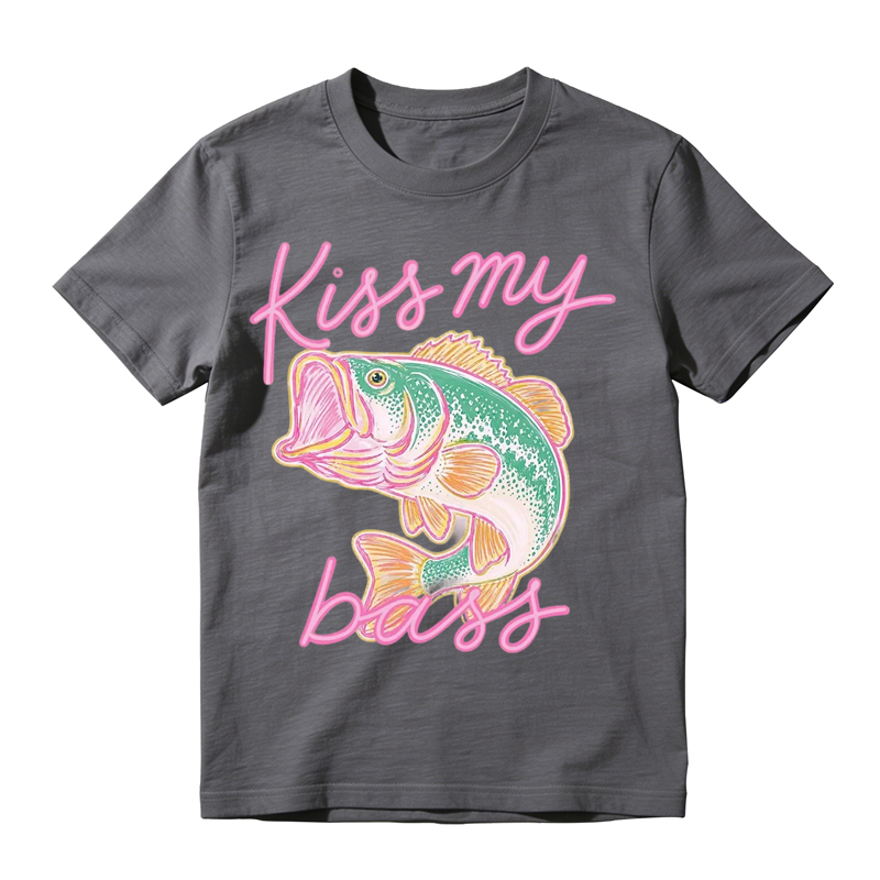 Kiss My Bass Pink Bass Fishing Graphic T-shirt