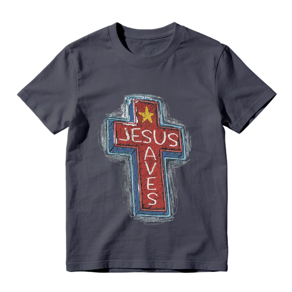 Jesus Saves Neon Sign Graphic Tee | Christian Faith Cross T-Shirt