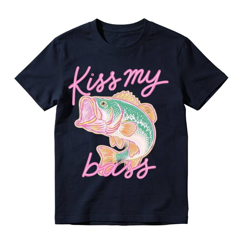 Kiss My Bass Pink Bass Fishing Graphic T-shirt